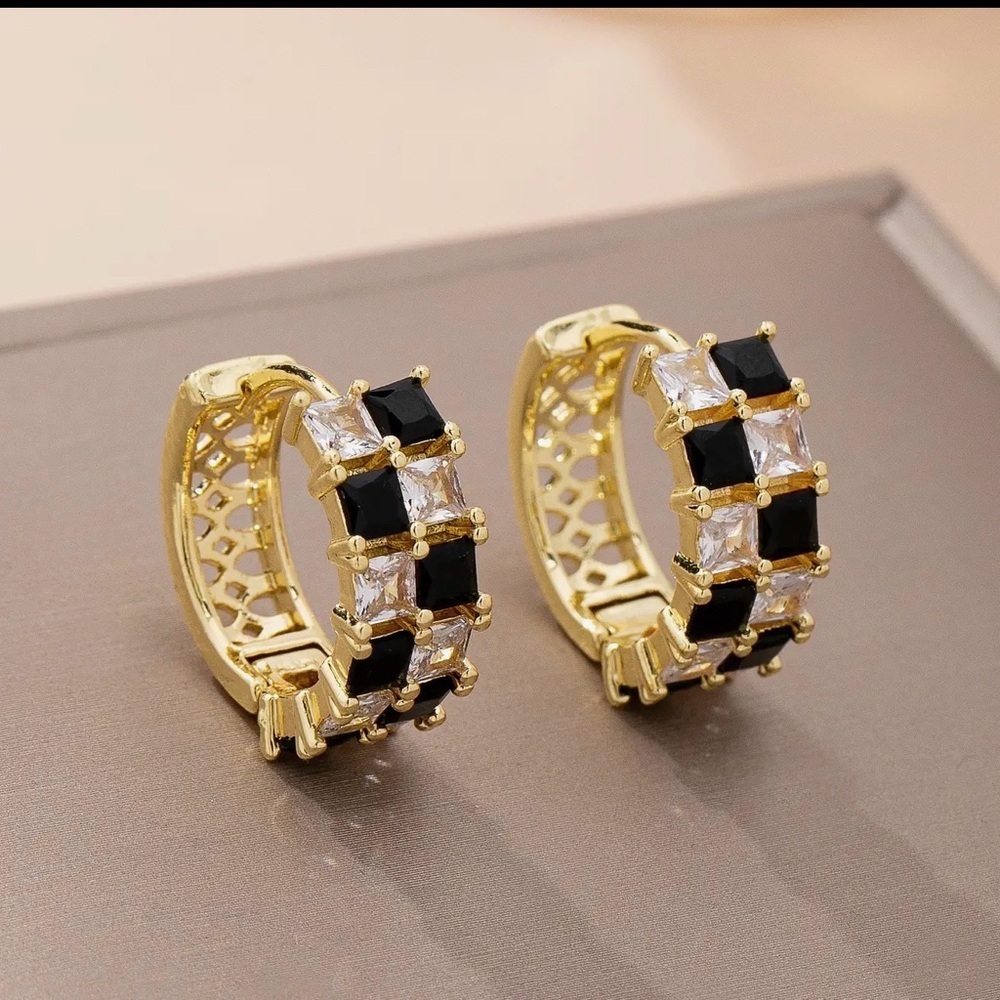 Checker Crystal Baguette Hoop Earrings (7711) - Picture 5 of 5